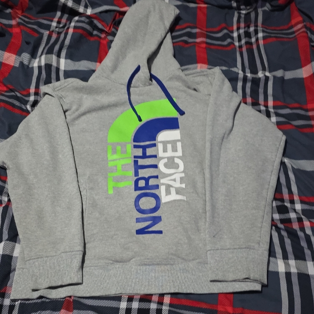 The North Face Gray Hoodie with Vibrant Logo
